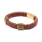 Brown Leather + Checkered Charms Bracelet (Small)