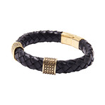 Black Leather + Checkered Charms Bracelet (Medium)