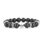 Silver Grenade Skull Hypersthene Bracelet (S)