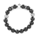 Silver Grenade Skull Hypersthene Bracelet (S)