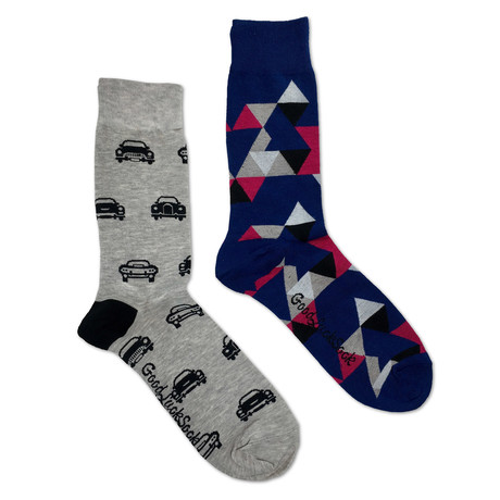 Kaleidoscope Classic Muscle Cars Socks // Pack Of 2 // Blue + Grey