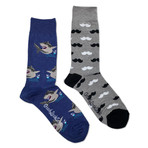 Sharks Mustache Socks // Pack Of 2 // Blue + Grey