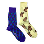 Relativity Bears Socks // Pack Of 2 // Purple + Yellow