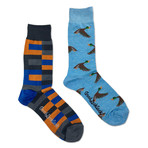 Rectangles Mallard Duck Socks // Pack Of 2 // Orange + Blue