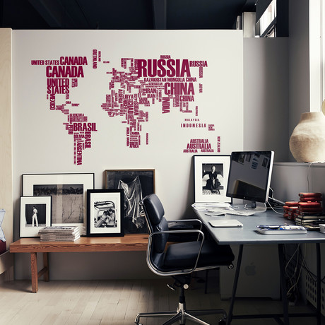 World Map + Removable Names // Purple + Red (73"W x 45"H)