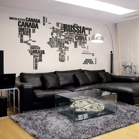 World Map + Removable Names // Black (73"W x 45"H)