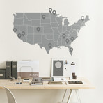 United States Map + Pin Drop Pointers // Light Grey + Dark Grey (120”W x 67"H)