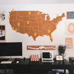 United States Map + Pin Drop Pointers // Brown + Yellow (39"W x 22"H)