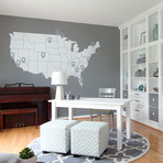 United States Map + Pin Drop Pointers // White + Grey (39"W x 22"H)