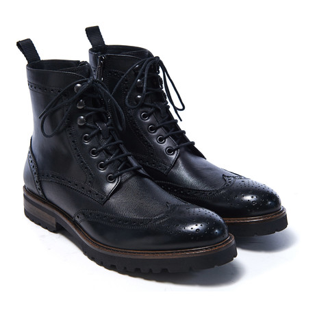 Del Re // Wing Cap Derby Ankle Boot // Black (Euro: 43)