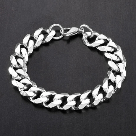 Solid Beveled Curb Chain Bracelet (Silver)