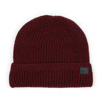 Faux Fur Lined Cable Knit Beanie // Burgundy