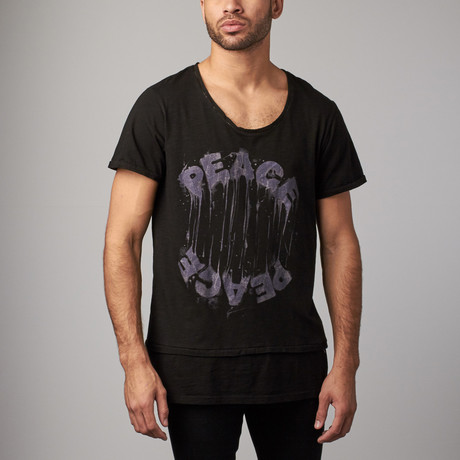 Double Layer Scoop Neck Peace Tee // Black (XS)