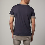 Long Line Double Layer Crewneck Tee // Navy Blue (S)