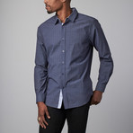 Interaffair // Kagan Long Sleeve Button-Up // Navy + Grey (2XL)