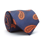 Handmade Silk Tie // Blue + Orange Paisley