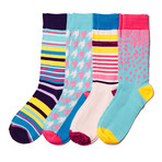 Dress Sock // Stripes + Houndstooth + Dots // Pack of 4