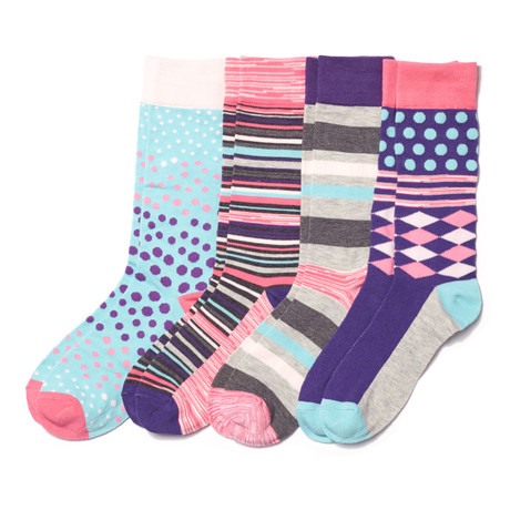 Assorted Sock // Light Blue + Purple + Pink // Pack of 4