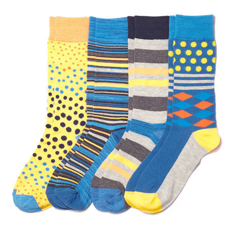 Scattered Dots + Stripes Yellow Sock // Multi // Pack of 4