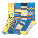 Scattered Dots + Stripes Yellow Sock // Multi // Pack of 4