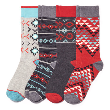 Southwest Triangle Sock // Red + Grey // Pack of 4