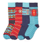 Aztec Geo Sock // Blue, Navy, Red // Pack of 4