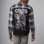 CBGB Skeleton Guitar Rocker Shirt // Grey Gingham (L)