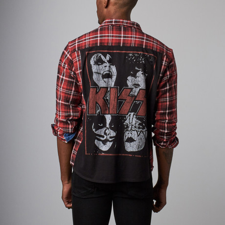 KISS Panels Rocker Shirt // Red Tartan (XS)