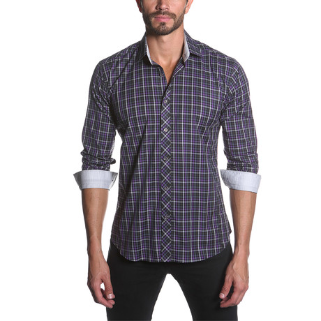 Jared Lang // Small Gingham Button-Up Shirt // Purple (S)