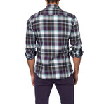 Large Plaid Button-Up Shirt // Grey + Purple (XL)