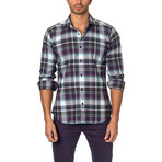 Large Plaid Button-Up Shirt // Grey + Purple (XL)