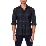 Jared Lang // Shadow Plaid Button-Up Shirt // Navy + Grey (2XL)