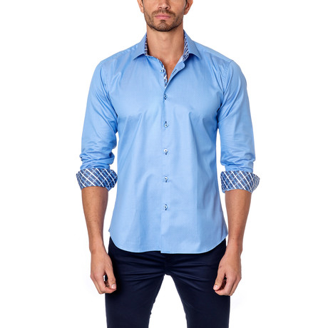 Jared Lang // Stitch Front Button-Up Shirt // Blue (S)