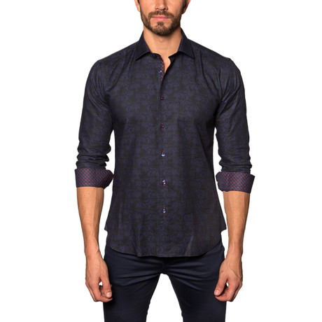 Paisley Wallpaper Button-Up Shirt // Black + Navy (S)