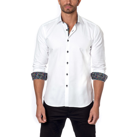 Kaleidoscope Accent Button-Up Shirt // White (S)