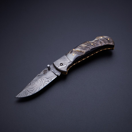 Single Blade Pocket Knife // Ram Horn Handle + Brass Liner