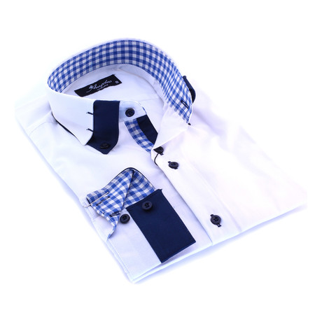 Amedeo // Reversible Button-Down Cuff Shirt // White + Blue Checkers (3XL)