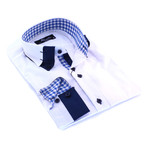 Amedeo // Reversible Button-Down Cuff Shirt // White + Blue Checkers (3XL)