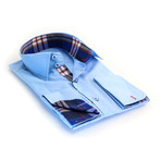 Amadeo // Reversible French Cuff Shirt // Light Blue + Blue + Red Check (XL)