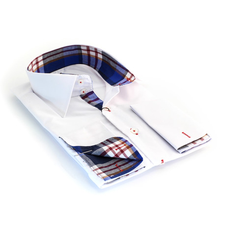 Amedeo // Reversible French Cuff Shirt // White + Blue + Red Check (XL)