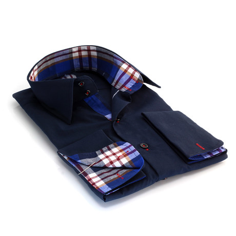 Amedeo // Reversible French Cuff Shirt // Navy Blue + Blue + Red Check (2XL)