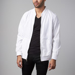 Nothin but Net // Mesh Overlay Bomber Jacket // White (XL)