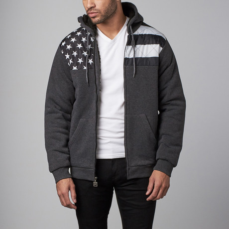 Nothin but Net // Shearling Lined Stars + Stripes Hoodie // Dark Heather Grey (XL)