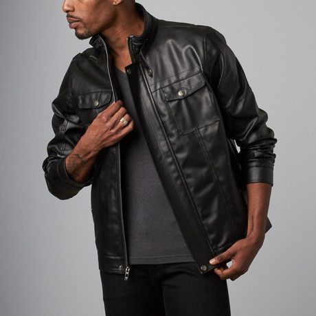 Nothin but Net // Faux Leather Snap Pocket Jacket // Black (M)