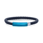 Stainless Steel + Leather Bracelet // Black + Blue