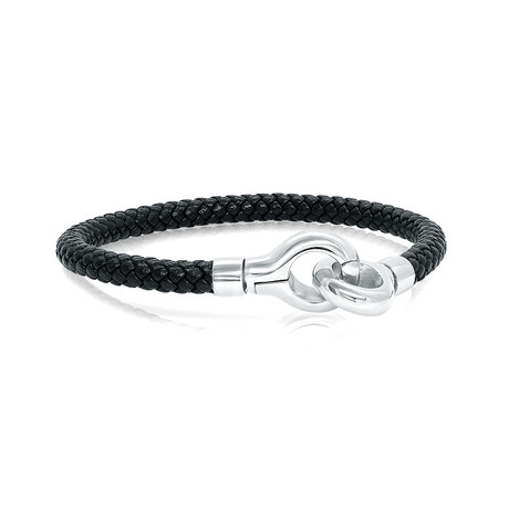 Stainless Steel Cuff Clasp Leather Bracelet