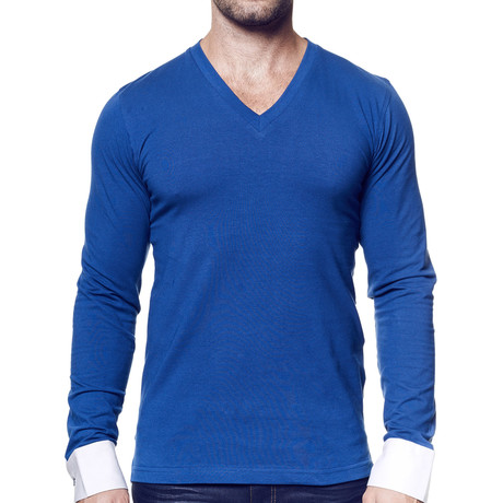 V-Neck Dress Shirt // Royal Blue (XS)