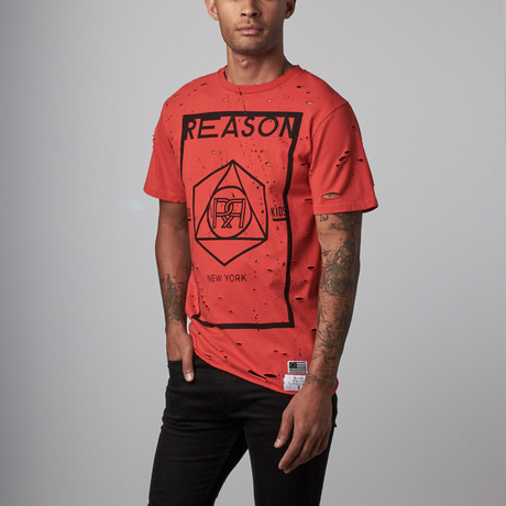 Reason // Kingston Destroyed Short-Sleeve Tee // Red (XS)