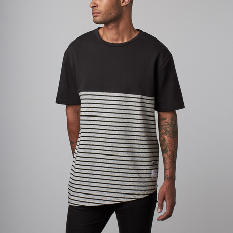 Marble + Stripes Asymmetrical Tee // Black (XS)