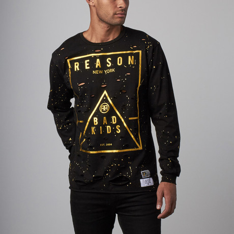 Reason // Woodpoint Destroyed Crewneck // Black (XS)